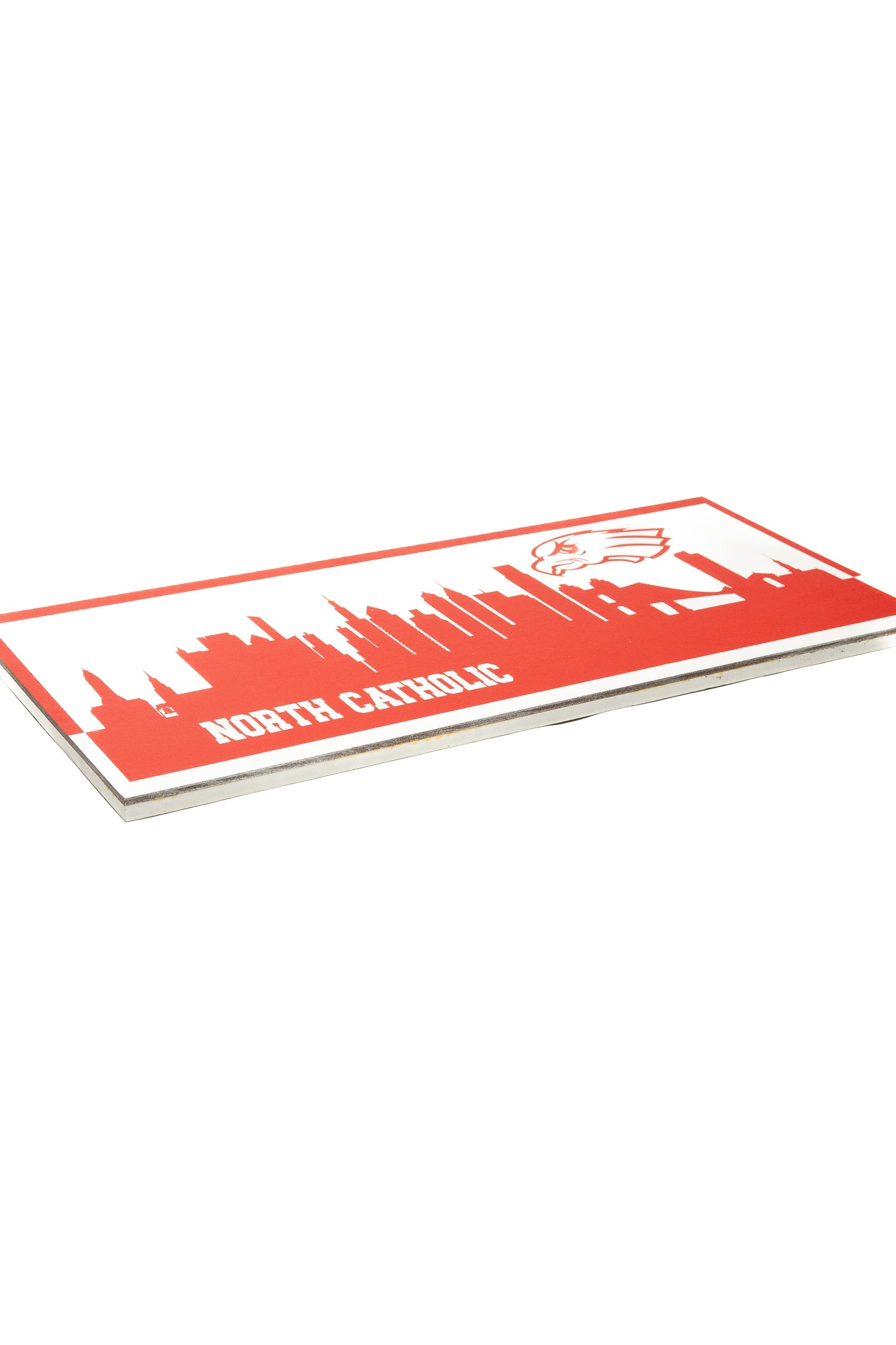 "North Catholic Red Skyline" Wooden Wall Art *SHORTER VERSION*